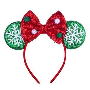 New Holiday Disney Inspired Mouse Ear Headband Red Green Snowflake Christmas